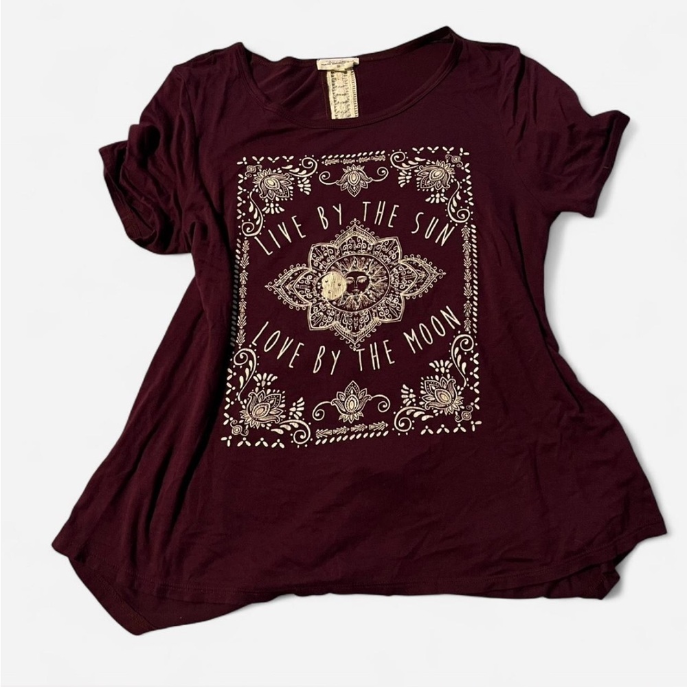 Moonchild Burgundy and Cream Lace Top, Size XL, EUC